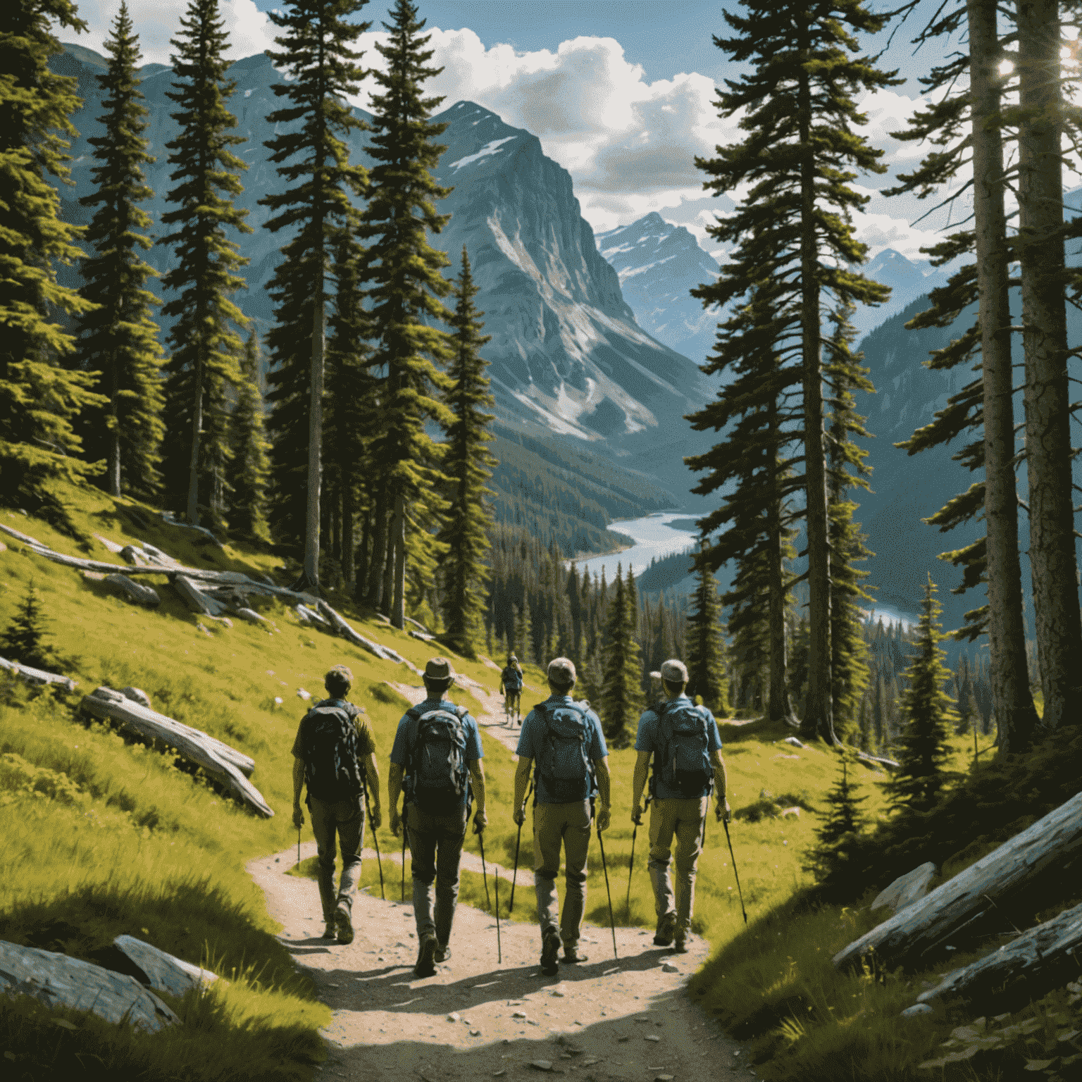 A group of Canadians hiking in a beautiful national park